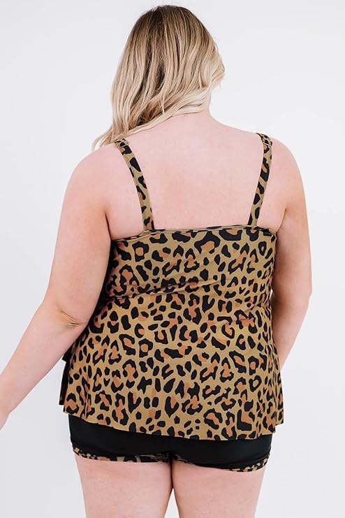 SL382 Leopard Splicing Ruffle Plus Size Tankini