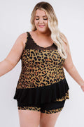 SL382 Leopard Splicing Ruffle Plus Size Tankini