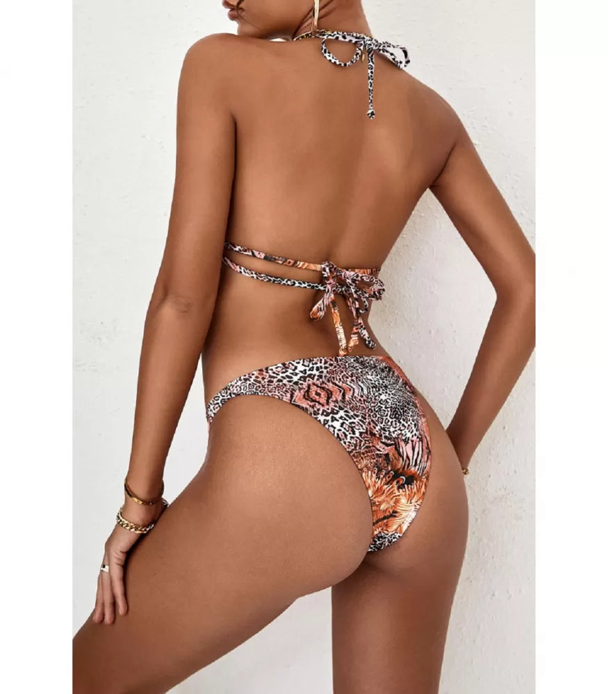 SL676 Leopard Ruffle Bikini with Sarong