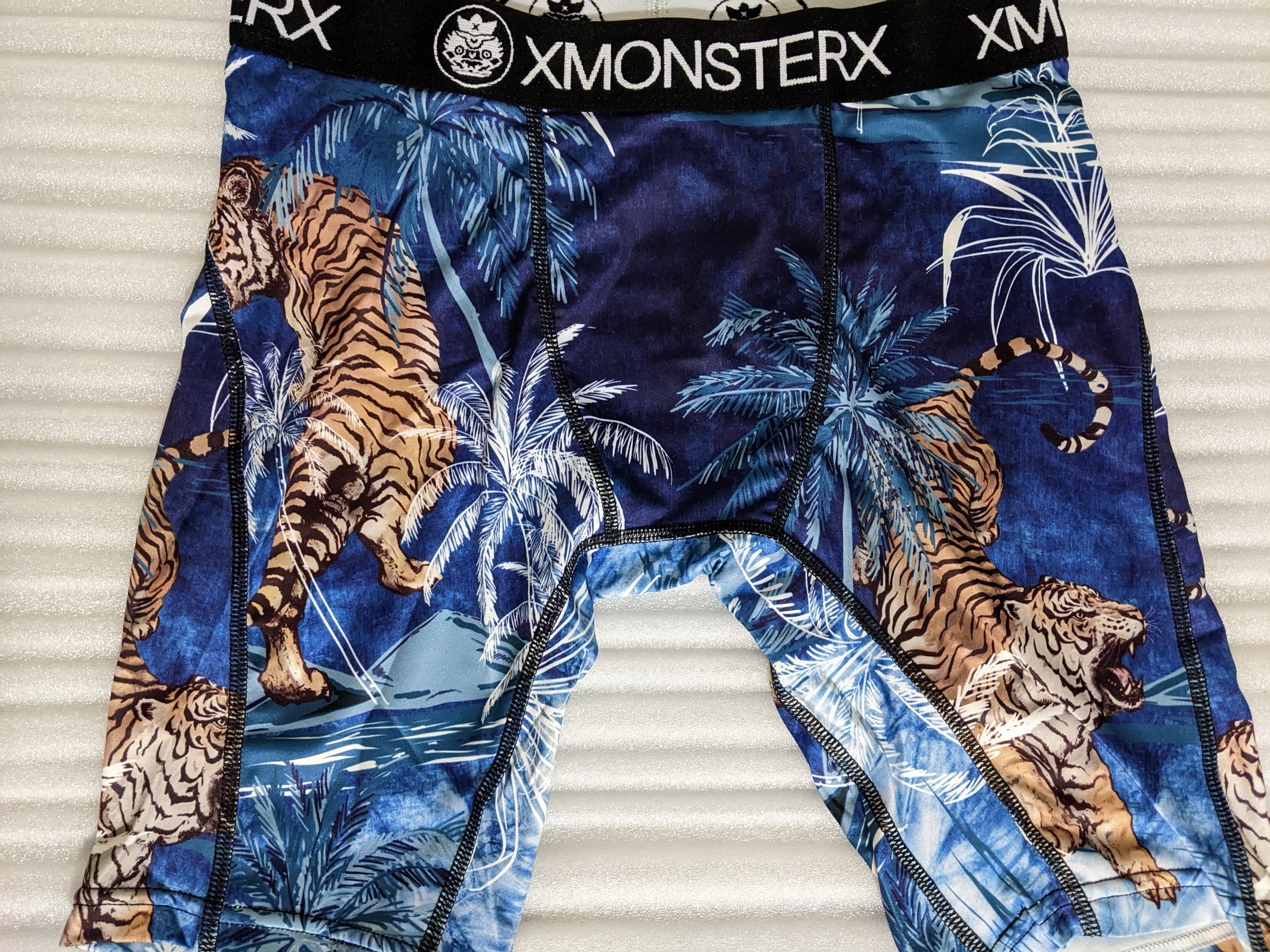 XM33 Blue Palm Trees with Tiger Print Men Boxer
