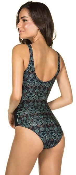S8786 Black Gold Trim One Piece Swimsuit