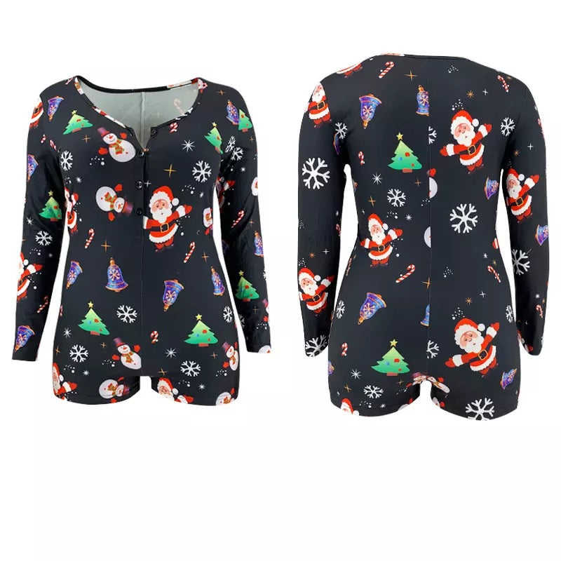 SD07 Black Christmas Design Adult One Piece Pajama
