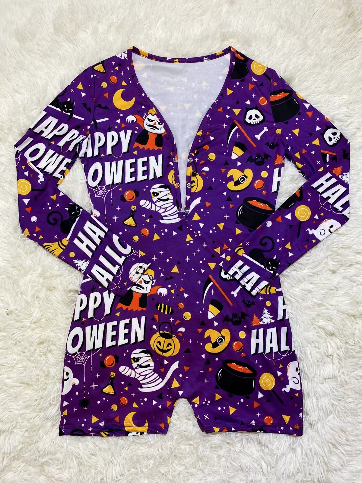 SD447 Purple Happy Halloween Long Sleeve One Piece Pajama