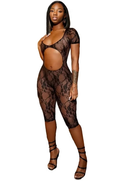 L2411 Lace Open Navel Open Back Jumpsuit/Loungewear