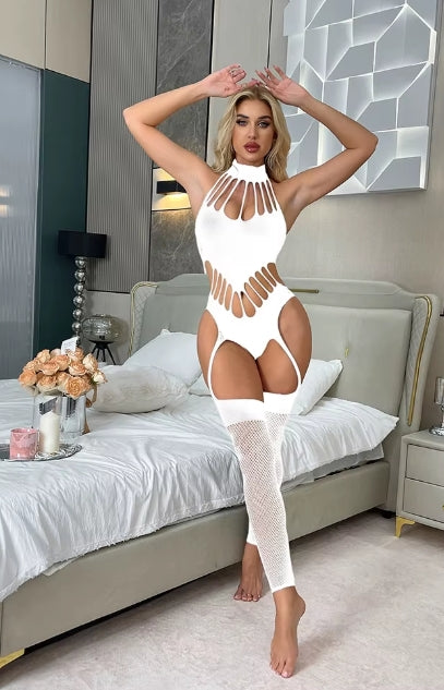 W620 Mesh Bodysuit Suspender Fishnet Style Bodystocking