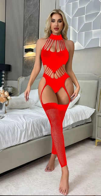 W620 Mesh Bodysuit Suspender Fishnet Style Bodystocking
