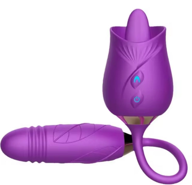 T970 Tongue Rose Shape Toy With Penis Dildo Vibrator