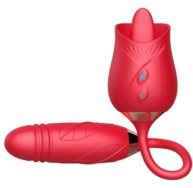 T970 Tongue Rose Shape Toy With Penis Dildo Vibrator
