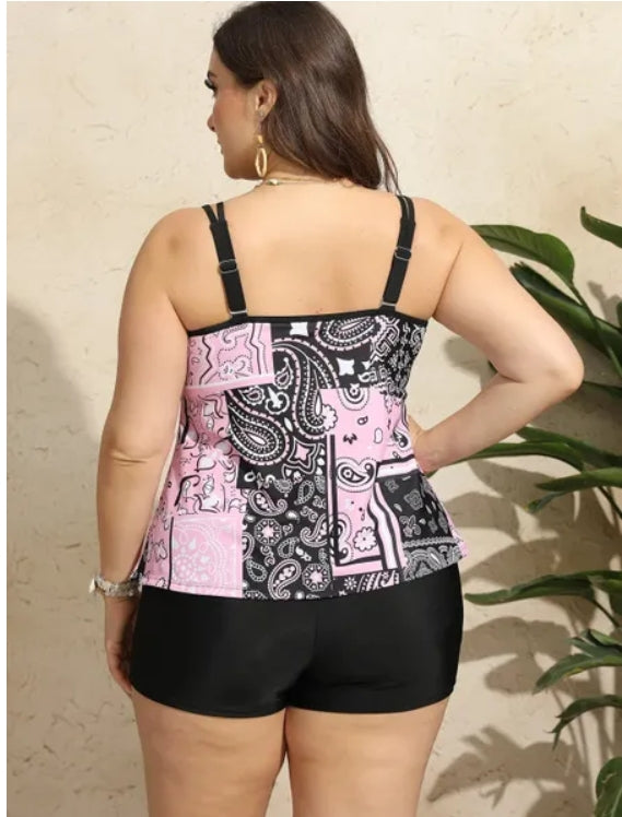 SP750 Pink/Black Two-Piece Short Swimset