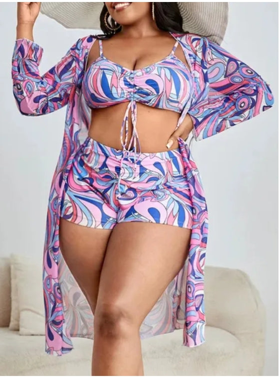 SP493 Pink Swirl 3pc Swim Set