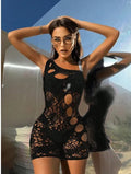 YD36 Black Mesh Net Hollow Ripped Romper