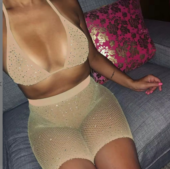 A503 Diamond Fishnet Stocking and Bra Set