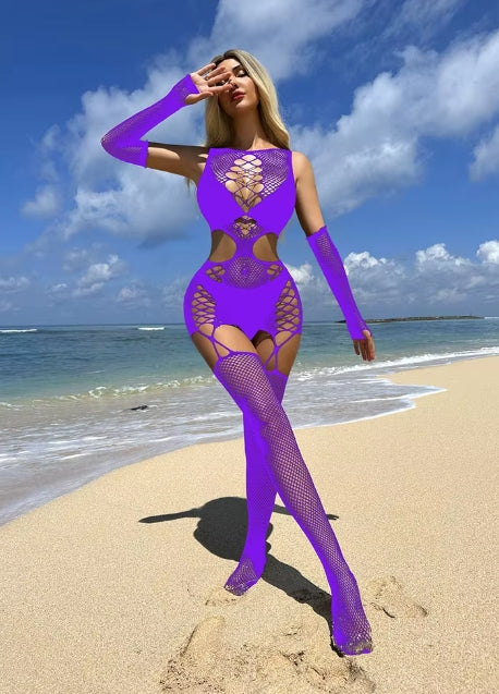 SK28 Mini Dress w/Stocking Design Fishnet Bodystocking
