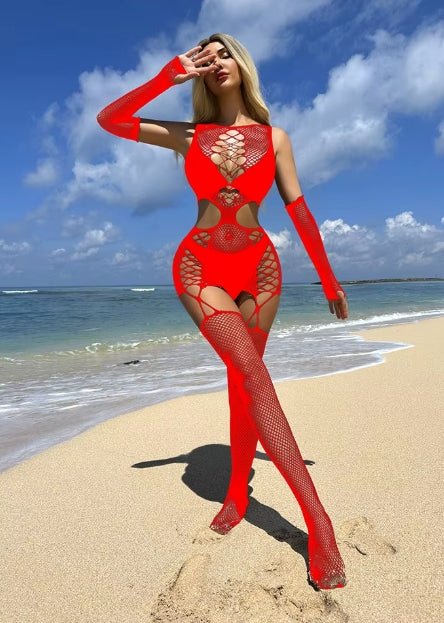 SK28 Mini Dress w/Stocking Design Fishnet Bodystocking