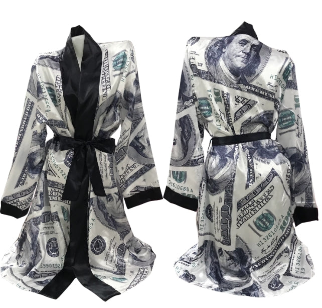 R001 Satin Money  Print Robe