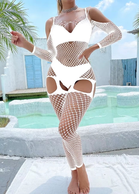 W586 Fishnet Footless Suspender Style Bodystocking