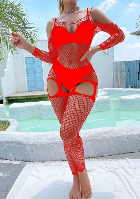 W586 Fishnet Footless Suspender Style Bodystocking
