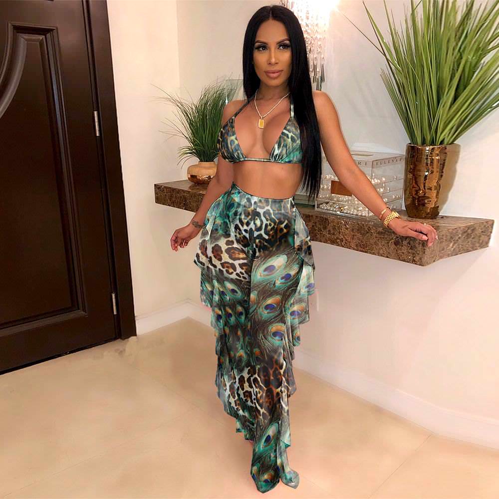 924  Lotus Leaf-Edged Broad Legged Pants Cover Up