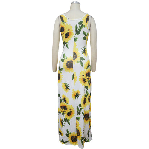 9870S Sunflower Printed Split Beach Dress/Cover Up