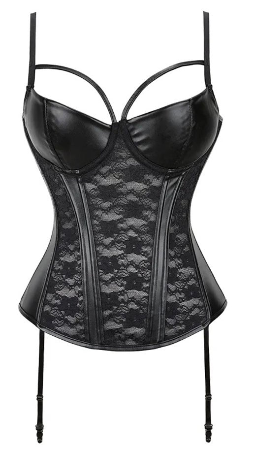 AL835 Faux Leather and Lace Corset